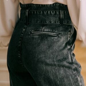 Sezane Austin Ankle-Length High Waisted Washed Black Trousers